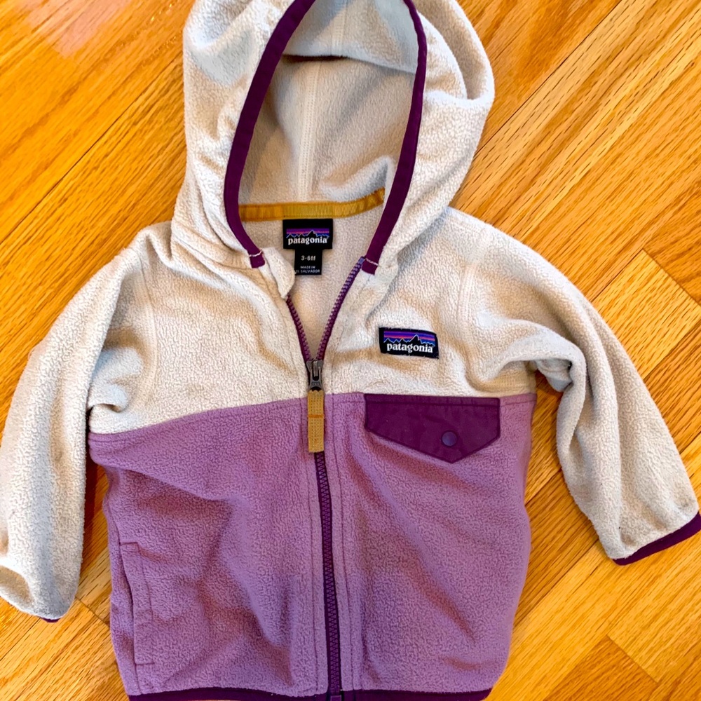 Patagonia fleece zip up jacket. Girls, 3-6 months.